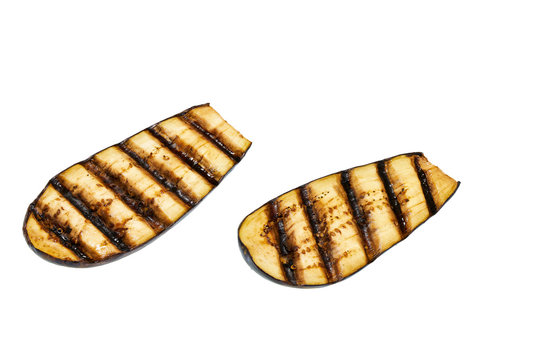 grilled sliced eggplants isolated on white background