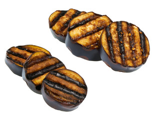grilled chopped by circles eggplants  isolated on white background
