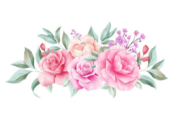 Horizontal floral decoration for wedding invitation card border. Corner watercolor flowers...
