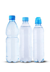 Naklejka premium three full plastic bottles with mineral water