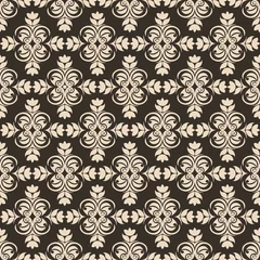 Tragetasche Periodic Seamless Pattern of abstract elements or butterflies and leaves with beige flowers on a brown background. Decoration for fabrics or tiles. © ejelo