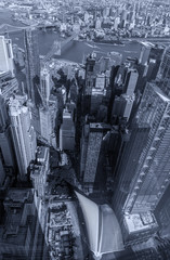 Manhattan aerial View with its bridges, Brooklyn Bridge and Manhattan Bridge