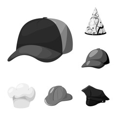 Vector illustration of hat and helmet icon. Set of hat and profession vector icon for stock.