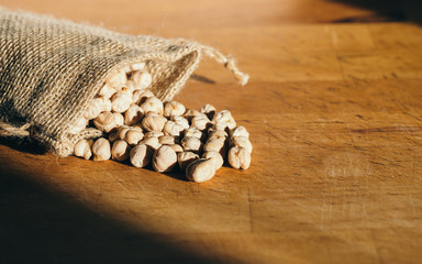 Chickpea bag on the wooden table