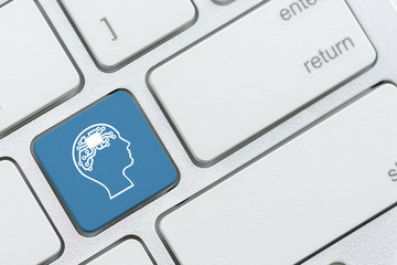 AI artificial intelligence / machine learning concept : Human brain with digital circuit on laptop...