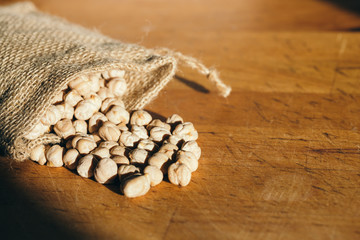 Chickpea bag on the wooden table