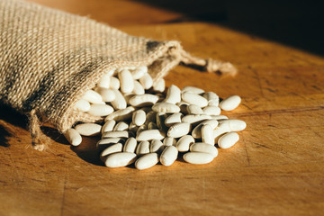 Beans bag on the wooden table