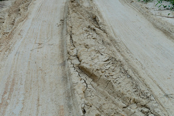 Road paths with floating trenches. Car runs