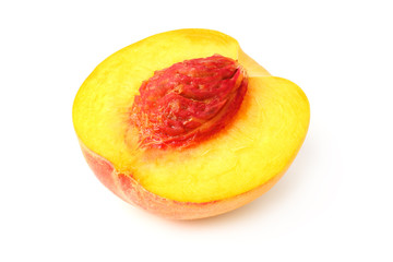 peach fruit slices isolated on white background