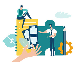 Job and money, salary and earnings concept. Developing, taking a risk, support and solving the problem business concept illustration.