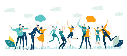 Happy young people at party, dancing and enjoying the life. Men and women on the party. Happy birthday. Different people are having fun together. 