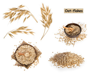 Oat flakes isolated on white background