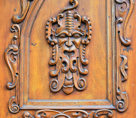 Old wooden doors. Detail of the decor.