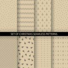Merry Christmas and Happy New Year. Set of winter holiday backgrounds. Collection of seamless patterns. Best for wrapping. Vector illustration.