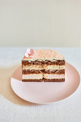 sweet piece of cake on a plate. A piece of wedding cake.