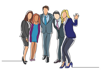 Fototapeta na wymiar continuous line drawing of happy business team standing