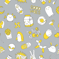 Seamless pattern with patch doodles