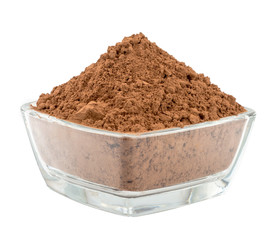Cocoa powder in a Cup isolated on white