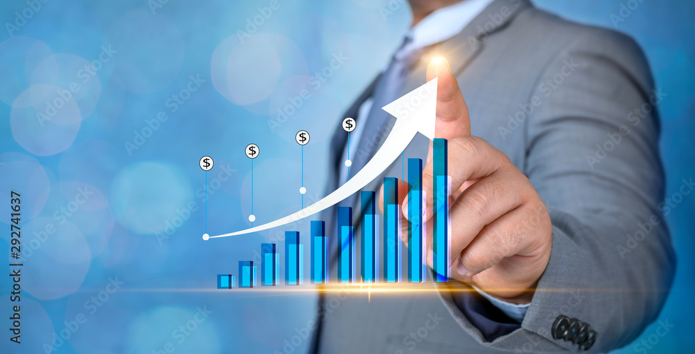 Poster graph of financial growth global communications binary smart phones and world internet businesspeopl