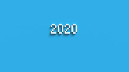 2020 the inscription voxel, pixels. 3D render. White numbers on a blue background. Theme new year, Christmas.