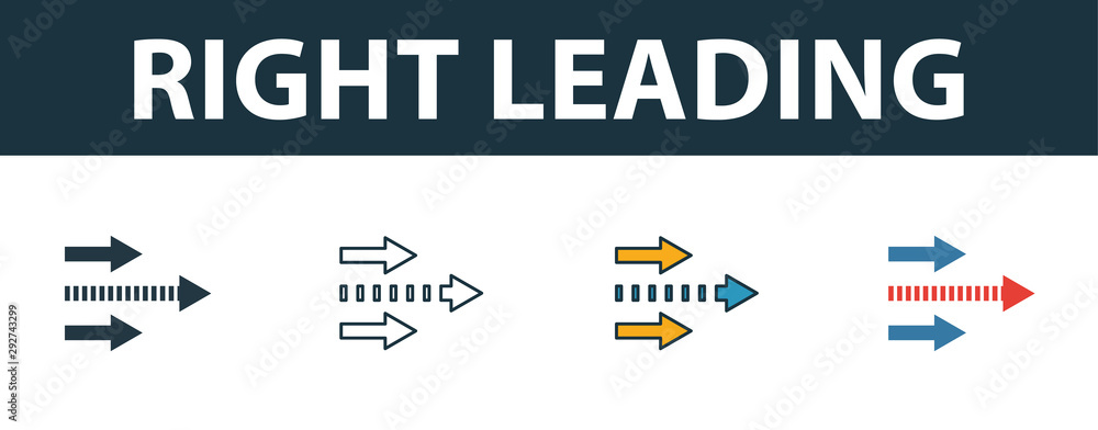 Poster right leading icon set. premium symbol in different styles from productivity icons collection. creat