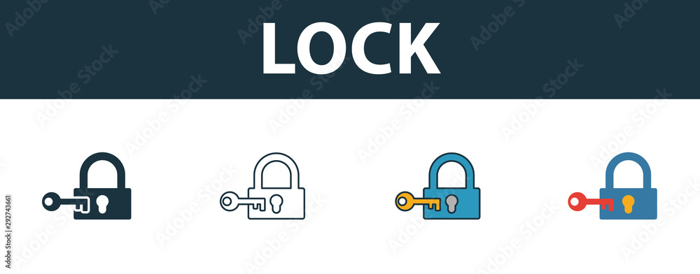 Poster lock icon set. premium symbol in different styles from security icons collection. creative lock icon