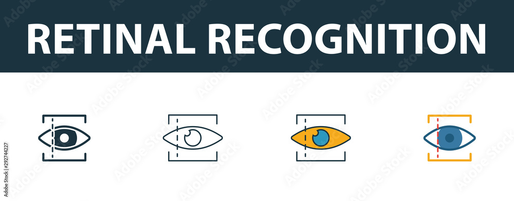 Poster retinal recognition icon set. premium symbol in different styles from security icons collection. cre
