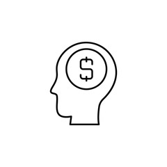 brain, money, man line icon on white background