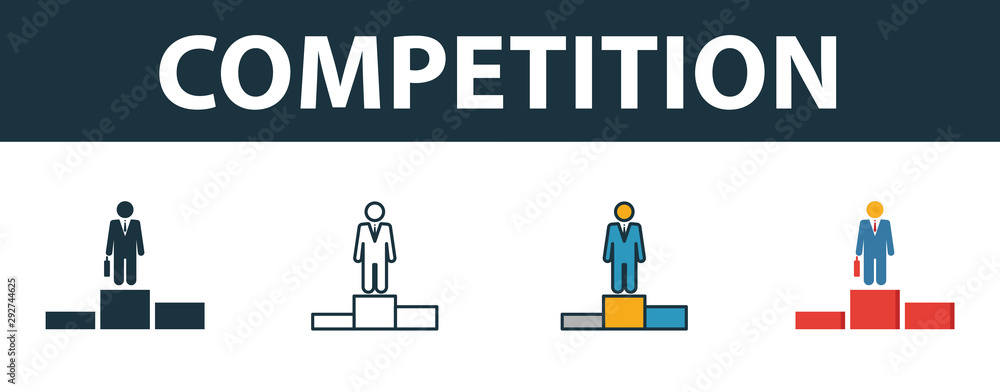 Aufkleber competition icon set. premium symbol in different styles from startup icons collection. creative com
