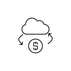 cloud, money, online, transfer line icon on white background