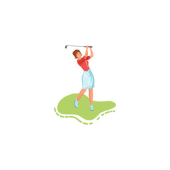 Young woman in skirt playing golf vector illustration