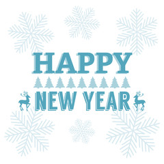 Happy New Year text design. Vector greeting illustration with and snowflake.