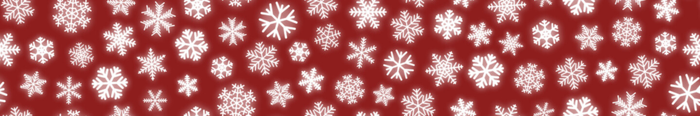 Fototapeta na wymiar Christmas horizontal seamless banner of white snowflakes on red background