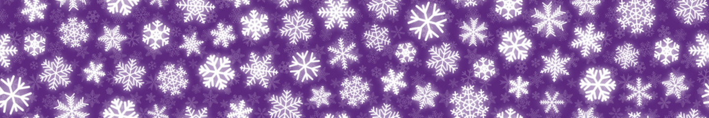 Naklejka na ściany i meble Christmas horizontal seamless banner of white snowflakes on purple background