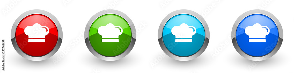 Aufkleber cook silver metallic glossy icons, red, set of modern design buttons for web, internet and mobile ap