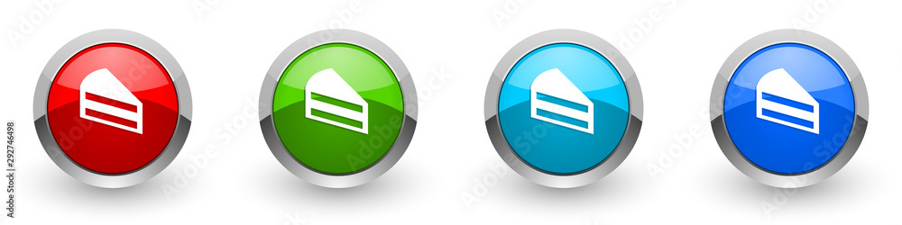 Aufkleber cake silver metallic glossy icons, red, set of modern design buttons for web, internet and mobile ap