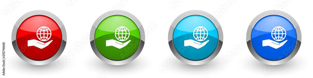 Aufkleber hand care planet environment silver metallic glossy icons, red, set of modern design buttons for web