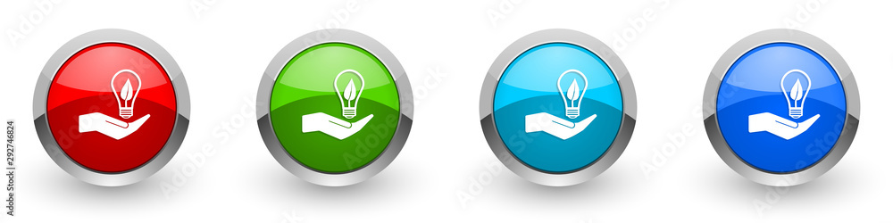 Leinwandbilder light, idea, bulb silver metallic glossy icons, red, set of modern design buttons for web, internet 