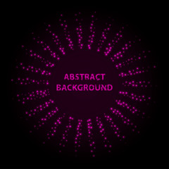 Abstract stipple background. Pink Luminous circles. Purple elegant glowing circle. Violet light ring. Sparking particles. Colorful ellipse. Bright border.