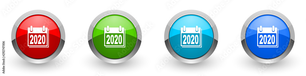 Leinwandbilder new year 2020 silver metallic glossy icons, red, set of modern design buttons for web, internet and 