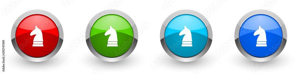 Aufkleber chess horse silver metallic glossy icons, red, set of modern design buttons for web, internet and mo