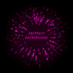 Abstract stipple background. Pink Luminous circles. Purple elegant glowing circle. Violet light ring. Sparking particles. Colorful ellipse. Bright border.