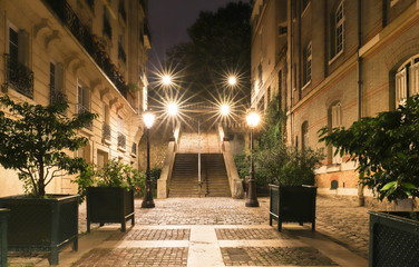 Street lamp and typical stairs in Montmartre , Paris.