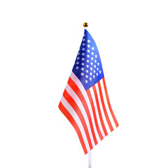 Table flag of the United States of America isolated on a white background. Square. Close-up.