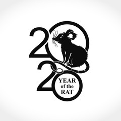 Year of the rat 2020 logo design. Flat vertical symbol Rat 2020. Vector template with the inscription 2020 and Rat. New Year on the Chinese calendar.