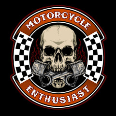 skull biker with piston suitable for motorcycle base merchandise or logo service garage