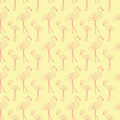 Flamingo seamless pattern vector illustration. Cute pink Flamingo on yellow