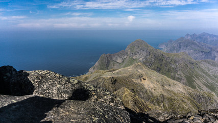 Hermannsdaltinden summit Norway Lofoten views to Arctic sea