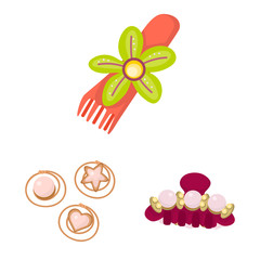 Isolated object of barrette and hair logo. Collection of barrette and accessories vector icon for stock.