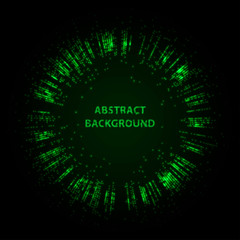 Abstract stipple background. Green Luminous circles. Aquamarine elegant glowing circle.  Green light ring. Virid sparking particles. Colorful ellipse. Bright border.